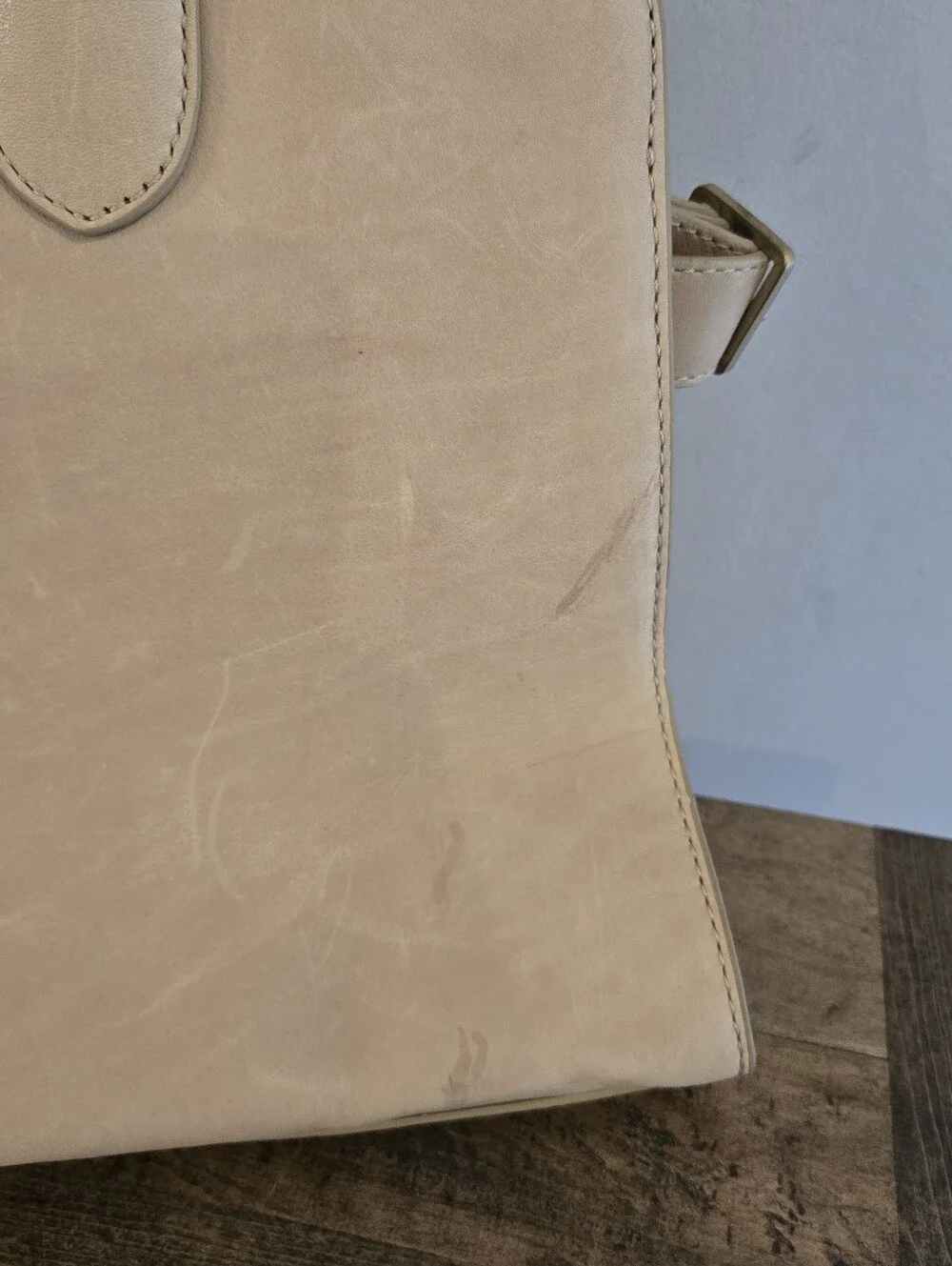 Margot New York Genuine Leather Bowling Bag in color Sand